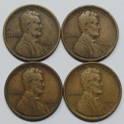 Picture of 4x 1909-S Key Date Lincoln Wheat Cent 1c Penny