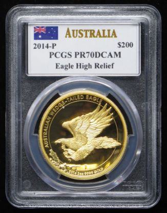 Picture of Proof 2014P Australia $200 Gold Wedge-Tailed Eagle PR70DCam High Relief Mercanti  